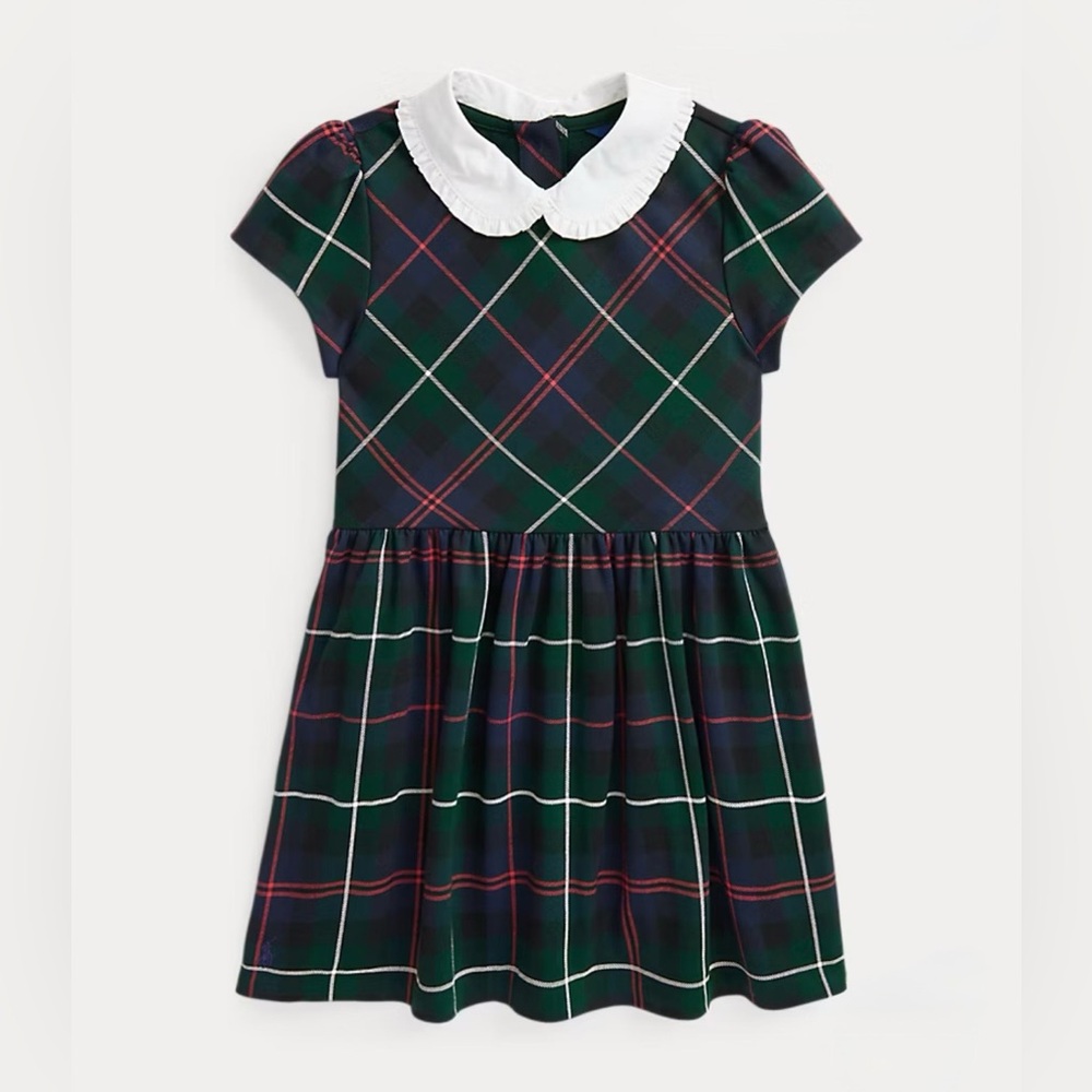 GUC Polo Ralph Lauren Christmas Plaid Peter Pan Collar Ponte Dress in Green 3
